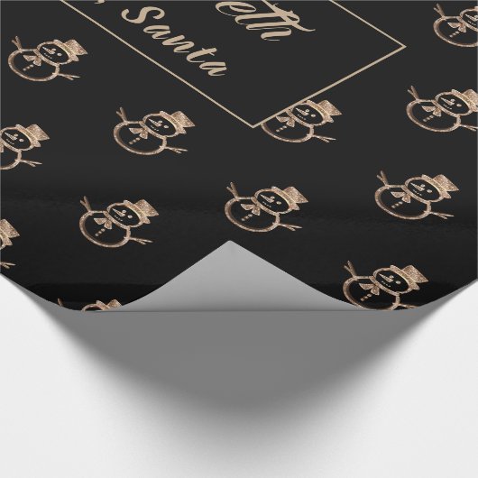 Niedlich Snowman Pattern Schwarz und Gold Weihnach Geschenkpapier (Ecke)