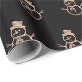 Niedlich Snowman Pattern Schwarz und Gold Weihnach Geschenkpapier (Rolleneckpunkt)