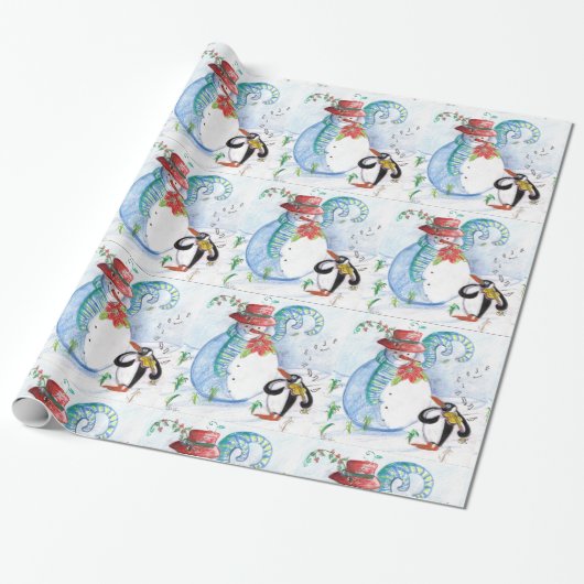 NIEDLICH SNOWMAN & PENGUIN'S WINTER SERENADE GESCHENKPAPIER (Ungerollt)