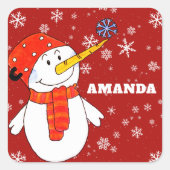 Niedlich Snowman Personalisiert Kids Weihnachten Quadratischer Aufkleber (Vorderseite)