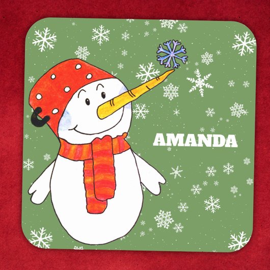 Niedlich Snowman Personalizable Kinder Weihnachten Quadratischer Aufkleber