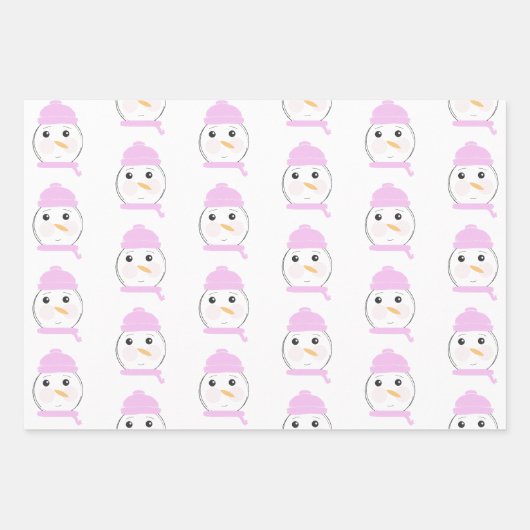 Niedlich Snowman Pink Weihnachts-Party Geschenkpapier Set (Vorderseite 2)