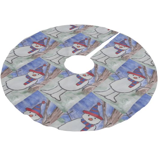 Niedlich Snowman Polyester Weihnachtsbaumdecke (Schrägansicht)