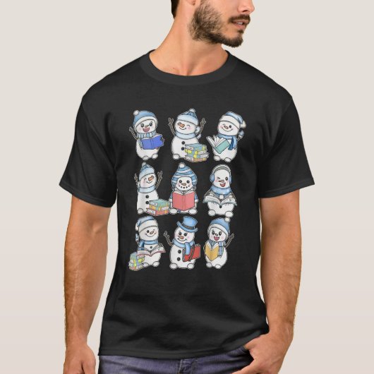 Niedlich Snowman Reading Book Librarian Bookworm C T-Shirt (Vorderseite)
