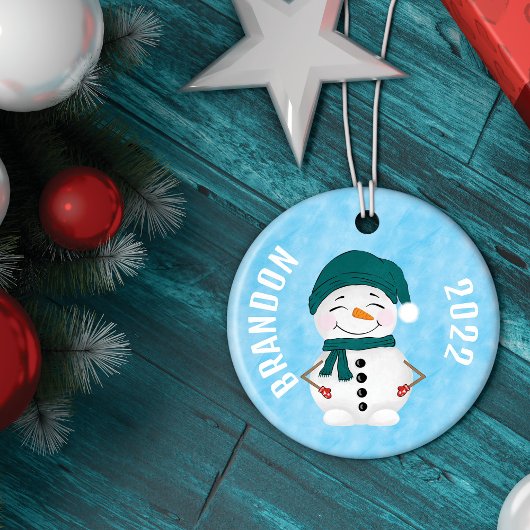 Niedlich Snowman Scarf Hat Weihnachten Keramik Ornament