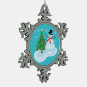 Niedlich Snowman Schneeflocken Zinn-Ornament (Links)