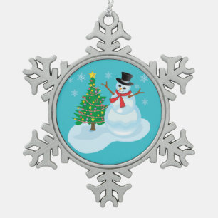 Niedlich Snowman Schneeflocken Zinn-Ornament