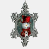 Niedlich Snowman Schneeflocken Zinn-Ornament (Links)