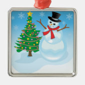 Niedlich Snowman Silbernes Ornament (Vorne)