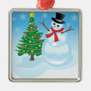 Niedlich Snowman Silbernes Ornament