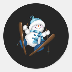 Niedlich Snowman Snowboarden Snowboarder Weihnacht Runder Aufkleber