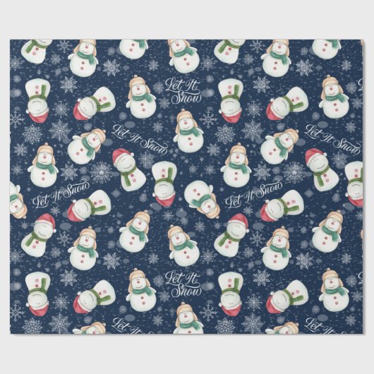 Niedlich Snowman Snowflake Whimsischer Weihnachten Geschenkpapier (Flach)