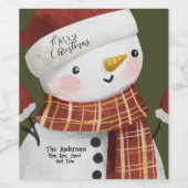 Niedlich Snowman Snowflakes Frohe Weihnachten Weinetikett (Einzelnes Label)