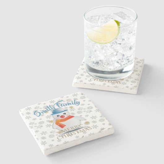 Niedlich Snowman Steinuntersetzer (Seitenansicht)