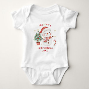 Niedlich Snowman Tree Candy Cane Erster Weihnachts Baby Strampler