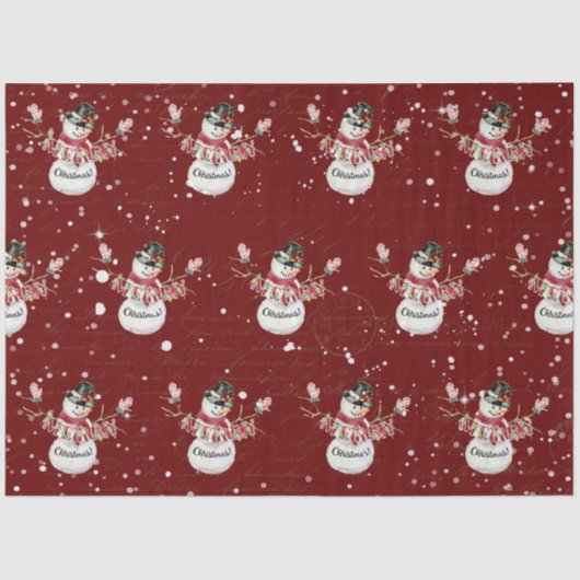 Niedlich Snowman Watercolor Frohe Weihnachtstypogr Seidenpapier (Vorderseite)