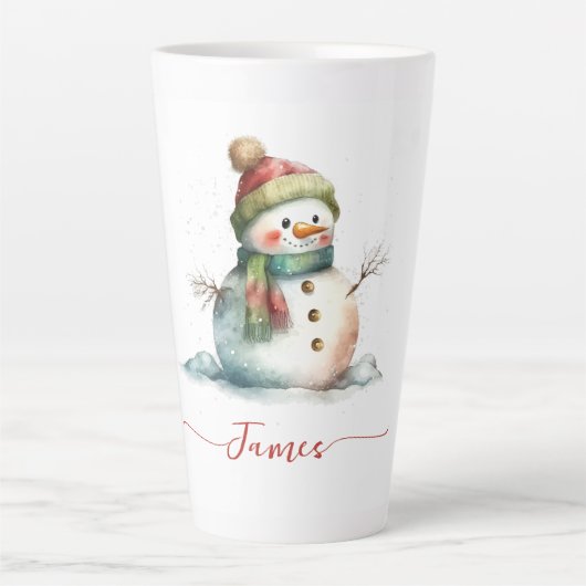 Niedlich Snowman Watercolor Personalisiert Weihnac Milchtasse (Vorderseite)