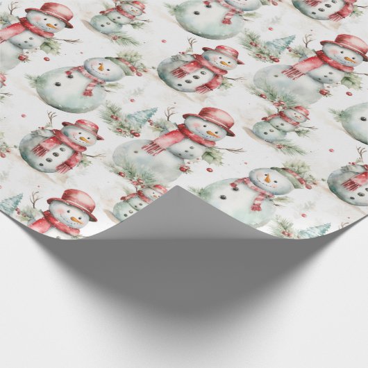 Niedlich Snowman Watercolor Weihnachten Geschenkpapier (Ecke)