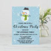Niedlich Snowman Weihnachts-Party Weiße Schneefloc Einladung (Stehend Vorderseite)
