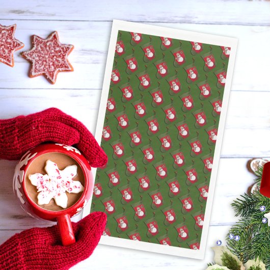 Niedlich Snowman Weihnachts Strumpf Pattern Serviette
