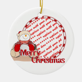 Niedlich Snowman Weihnachtsrahmen für Fotos Keramikornament