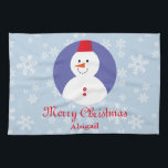 Niedlich Snowman Wintry Christmas Geschirrtuch<br><div class="desc">Niedliches Snowman Wintry Christmas ,  ist das perfekte Küchentuch,  um einem Liebsten ein Geschenk zu machen. Mit einem blauen und weißen Schneeflocken Hintergrund,  "Frohe Weihnachten" und Ihrem Namen unter rot. Bestelle noch heute! Santa Graphic: AnneIllustration https://www.etsy.com/shop/AnneIllustration Hintergrundbild Kunstwerk erstellt von: AMBillustrations http://www.etsy.com/shop/AMBillustrations</div>