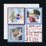 Niedlich Snowman Woodland Snow Weihnachtsfamilien  Feiertagskarte<br><div class="desc">Der bezaubernde Schneemann und seine Waldtierfreunde schmücken einen Weihnachtsbaum in einem schneebedeckten Wald. Ein Hirsch, Eule, Kaninchen, Igel und Rotwild feiern den Urlaub. Typografie Textwortkunst vermittelt viel von dem, was uns Freude in dieser Saison gibt. Zwei Familienfotos können mit Ihrer persönlichen Botschaft auf der Rückseite personalisiert werden. Gib eine Karte,...</div>