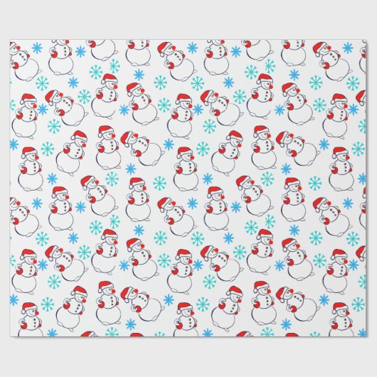 Niedlich Snowmen Cartoon Pattern Geschenkpapier (Flach)