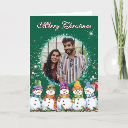 Niedlich Snowmen Foto Feiertagskarte (Vorderseite)