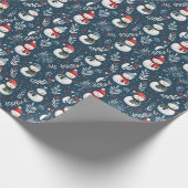 Niedlich Snowmen Greenery Blauer Weihnachten Geschenkpapier (Ecke)