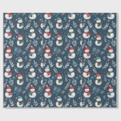 Niedlich Snowmen Greenery Blauer Weihnachten Geschenkpapier (Flach)