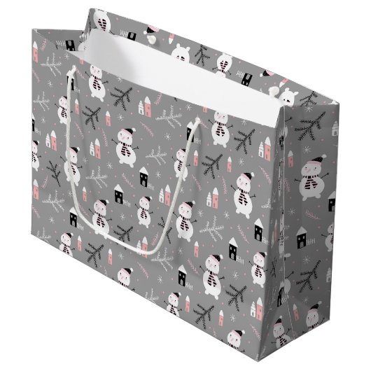 Niedlich Snowmen Große Geschenktasche Geschenktüte (Vorderseite Schrägansicht)