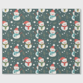 Niedlich Snowmen Grüne Schnee Grün Weihnachten Geschenkpapier (Flach)