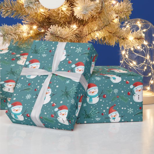 Niedlich Snowmen Grüne Schnee Grün Weihnachten Geschenkpapier (Feiertage)
