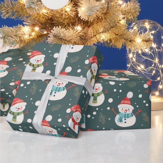Niedlich Snowmen Grüne Schnee Grün Weihnachten Geschenkpapier (Feiertage)