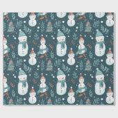 Niedlich Snowmen Grüne Schnee Grün Weihnachten Geschenkpapier (Flach)