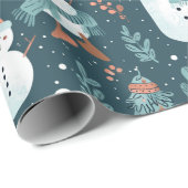 Niedlich Snowmen Grüne Schnee Grün Weihnachten Geschenkpapier (Rolleneckpunkt)