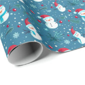 Niedlich Snowmen Grüne Snow Blue Weihnachten Geschenkpapier (Rolleneckpunkt)