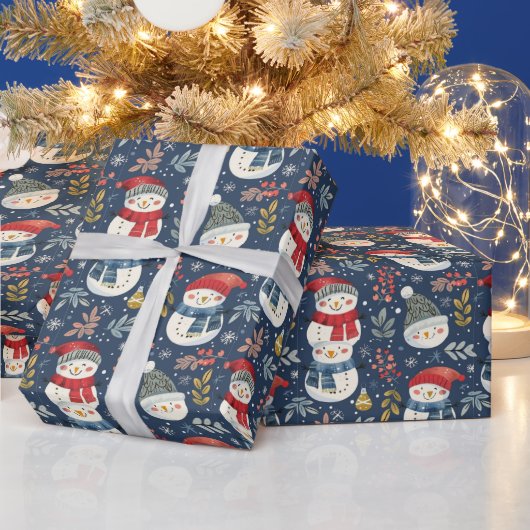 Niedlich Snowmen Grüne Snowflakes Geschenkpapier (Feiertage)