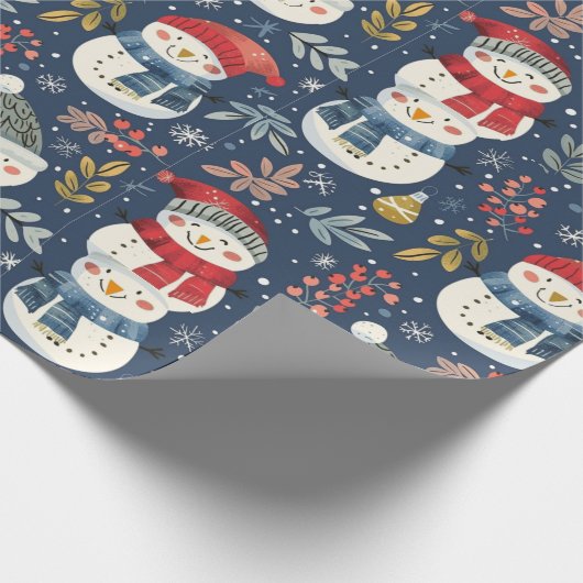 Niedlich Snowmen Grüne Snowflakes Geschenkpapier (Ecke)