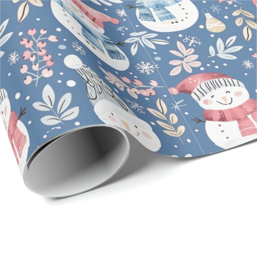 Niedlich Snowmen Grüne Snowflakes Geschenkpapier (Rolleneckpunkt)