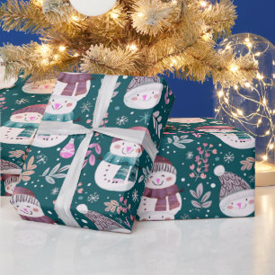 Niedlich Snowmen Grüne Snowflakes Grün Weihnachten Geschenkpapier