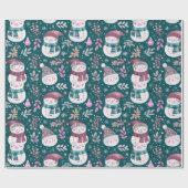 Niedlich Snowmen Grüne Snowflakes Grün Weihnachten Geschenkpapier (Flach)