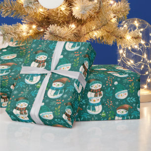 Niedlich Snowmen Grüne Snowflakes Grün Weihnachten Geschenkpapier