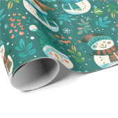 Niedlich Snowmen Grüne Snowflakes Grün Weihnachten Geschenkpapier (Rolleneckpunkt)