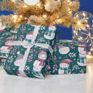 Niedlich Snowmen Grüne Snowflakes Grün Weihnachten Geschenkpapier