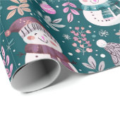 Niedlich Snowmen Grüne Snowflakes Grün Weihnachten Geschenkpapier (Rolleneckpunkt)