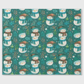 Niedlich Snowmen Grüne Snowflakes Grün Weihnachten Geschenkpapier (Flach)