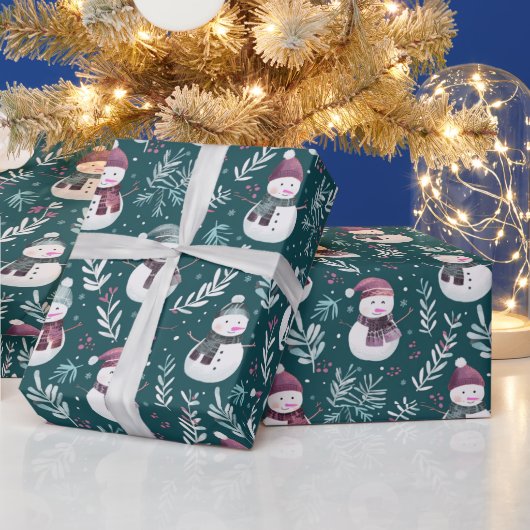 Niedlich Snowmen Grüne Weihnachten Geschenkpapier (Feiertage)