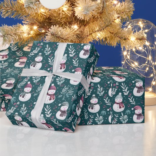 Niedlich Snowmen Grüne Weihnachten Geschenkpapier (Feiertage)